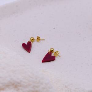 Ohrringe Herz Rot in Gold Herzchen allergikerfreundlich Edelstahl & Acryl - leichte Ohrringe Geschenk beste Freundin - G Bild 6