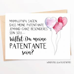 Karte| Patentante | Frage willst du meine Patentante sein| Patin | Taufpatin Bild 1