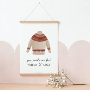 Poster Norweger-Pullover "warm & cozy" - Kunstdruck Pullover - Wanddeko Winter - Schlafzimmer Poster Liebe - Swe Bild 1