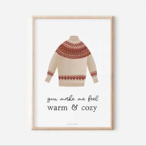 Poster Norweger-Pullover "warm & cozy" - Kunstdruck Pullover - Wanddeko Winter - Schlafzimmer Poster Liebe - Swe Bild 2