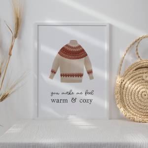 Poster Norweger-Pullover "warm & cozy" - Kunstdruck Pullover - Wanddeko Winter - Schlafzimmer Poster Liebe - Swe Bild 3