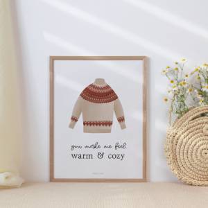 Poster Norweger-Pullover "warm & cozy" - Kunstdruck Pullover - Wanddeko Winter - Schlafzimmer Poster Liebe - Swe Bild 4