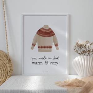 Poster Norweger-Pullover "warm & cozy" - Kunstdruck Pullover - Wanddeko Winter - Schlafzimmer Poster Liebe - Swe Bild 5