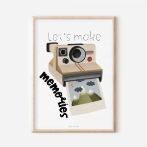 Poster Reise Polaroid Kamera Berge Kunstdruck Abenteuer - "Let's make memories" - Wanddeko Kamera Travel Bild 1
