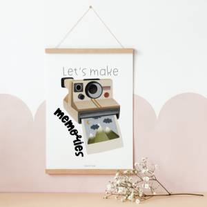 Poster Reise Polaroid Kamera Berge Kunstdruck Abenteuer - "Let's make memories" - Wanddeko Kamera Travel Bild 2