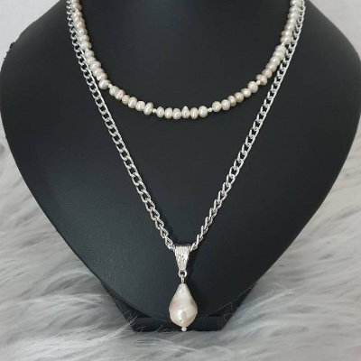 Perlenkette mit großen Perlen Anhänger / Süßwasserperlen Halskette/ Stilmix Kette / Halsketten Set/ Statement Schmuck