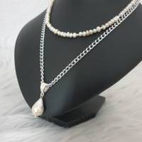Perlenkette mit großen Perlen Anhänger / Süßwasserperlen Halskette/ Stilmix Kette / Halsketten Set/ Statement Schmuck Bild 2