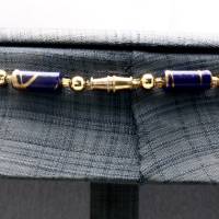 Vintage Holzkette Kette Halskette dunkelblau Kugeln Scheiben  mit Gold Farbe glasiert 80er Jahre Bild 4