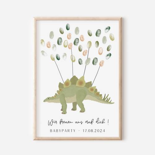 Gästebuch Babyparty Dino Poster Fingerabdruck Gästebuch - Gästebuch Babyshower - Baby Andenken Dinosaurier - Babyparty G