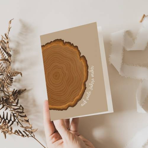 Postkarte Hochzeitstag Baumscheibe Klappkarte A6 - Hölzerne Hochzeit Baum Jahresringe - Runder Geburtstag