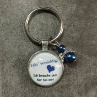 Schlüsselanhänger mit Perlenengel und der Botschaft Fahr vorsichtig! in dunkelblau oder türkis Bild 3