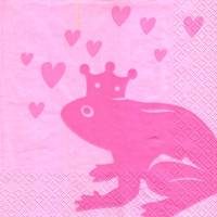 8 einzelne Lunchservietten Froschkönig, Frosch mit Krone und Herzen Pink auf Rosa, von Artebene Bild 1