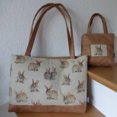 Handtasche Shopper Kindertasche Kaninchen Hasen Wildleder-Imitat