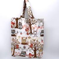 Kindergartentasche/Kinderbeutel aus weißem Baumwollstoff mit süßen Waldtiermotiven, handgemacht Bild 1