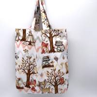 Kindergartentasche/Kinderbeutel aus weißem Baumwollstoff mit süßen Waldtiermotiven, handgemacht Bild 2