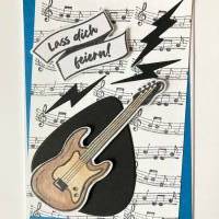 Glückwunschkarte Geburtstagskarte Grußkarte 3D Kindergeburtstag Handgefertigt Musiker Musik Gitarre Bild 1