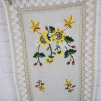 Vintage Tischdecke Tischläufer bestickte Decke Tischdeko Sonnenblumen Läufer Tischwäsche Landhaus Häkelborte Bild 2