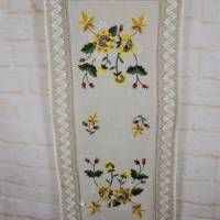 Vintage Tischdecke Tischläufer bestickte Decke Tischdeko Sonnenblumen Läufer Tischwäsche Landhaus Häkelborte Bild 6