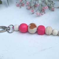 Schlüsselanhänger Taschenanhänger Holzperlen natur pink Bild 2