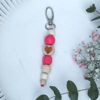 Schlüsselanhänger Taschenanhänger Holzperlen natur pink Bild 4