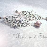 Romantische Ohrhänger / Ornament Silber/ Rosa Perle Bild 1