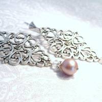 Romantische Ohrhänger / Ornament Silber/ Rosa Perle Bild 2
