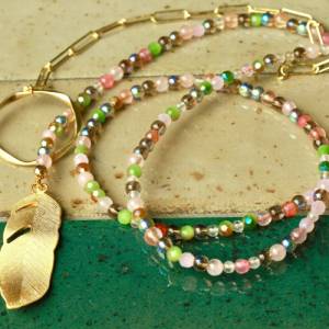 Edelstein Halskette Blatt eine edle Lariat Kette im Boho Style oder Lagenlook für Frauen mit Rosenquarz, Chalzedonen Bild 7
