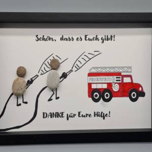 Liebevoll handgefertigtes Steinbild als Geschenk für Feuerwehrleute, den Feuerwehrmann, die Feuerwehrfrau - Feuerwehr Bild 1