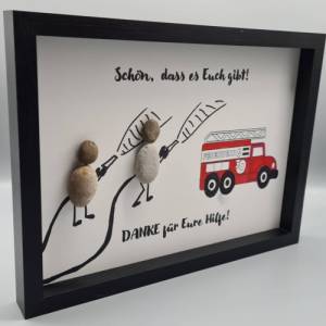 Liebevoll handgefertigtes Steinbild als Geschenk für Feuerwehrleute, den Feuerwehrmann, die Feuerwehrfrau - Feuerwehr Bild 2