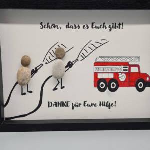 Liebevoll handgefertigtes Steinbild als Geschenk für Feuerwehrleute, den Feuerwehrmann, die Feuerwehrfrau - Feuerwehr Bild 3