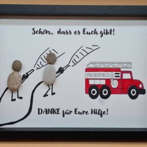 Liebevoll handgefertigtes Steinbild als Geschenk für Feuerwehrleute, den Feuerwehrmann, die Feuerwehrfrau - Feuerwehr Bild 4