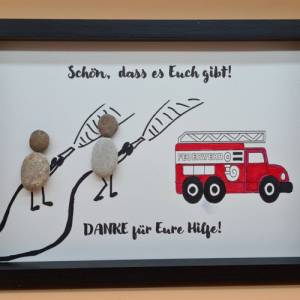 Liebevoll handgefertigtes Steinbild als Geschenk für Feuerwehrleute, den Feuerwehrmann, die Feuerwehrfrau - Feuerwehr Bild 6