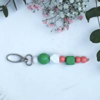 Schlüsselanhänger Taschenanhänger Holzperlen weiß grün lachs farbig Bild 4