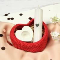 Herz Geschenkset im gehäkelten Körbchen ~ Kerze | Kerzenhalter | Korb Bild 1