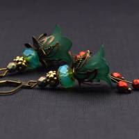 Ohrringe Blüten, dunkelgrün, metallic rot Bild 2