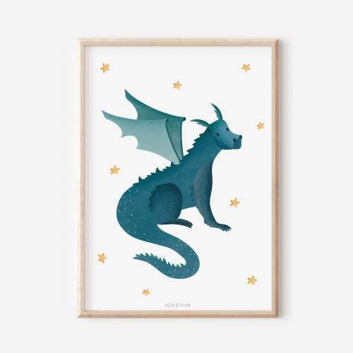 Poster Drache Kinderzimmer Fantasie Kinderposter Fabelwesen - Babyzimmer Poster - Poster Drache Kinderzimmer - Geschenk 