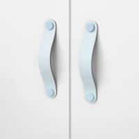 Ledergriffe Aqua Serie "Arc" handgefertigte Möbelgriffe in Pastell Blau / Schrankgriffe in 30 Farben Bild 1
