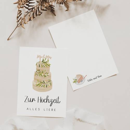 Postkarte Hochzeit Glückwünsche Hochzeitstorte - A6 Hochzeitskarte Hochzeit - Glückwünsche zur Hochzeit - Postkarte Tort