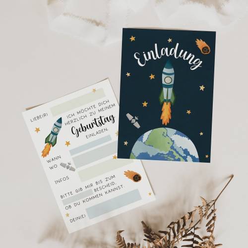 Einladungskarten Weltall Kindergeburtstag - Kindergeburtstagseinladung Space-Party - Einladung zum Kindergeburtstag