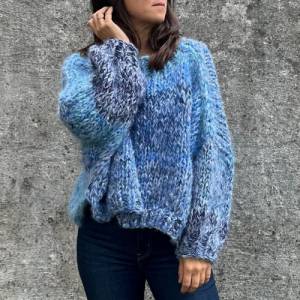Mohairsweater, ein handgestricktes Einzelstück, Restestrick, unisex, loosefit, Blau Bild 2