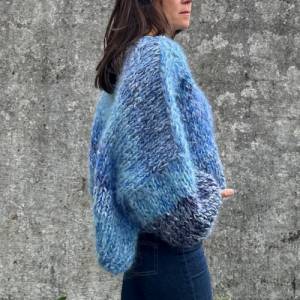 Mohairsweater, ein handgestricktes Einzelstück, Restestrick, unisex, loosefit, Blau Bild 5