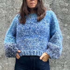 Mohairsweater, ein handgestricktes Einzelstück, Restestrick, unisex, loosefit, Blau Bild 6