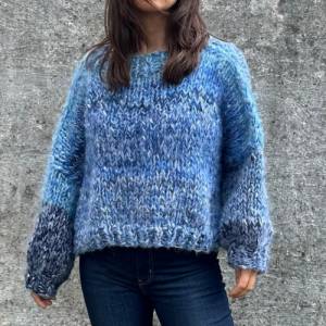 Mohairsweater, ein handgestricktes Einzelstück, Restestrick, unisex, loosefit, Blau Bild 7