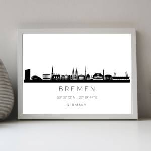 Poster BREMEN SKYLINE mit Koordinaten | Heimat Stadt | Stadtposter | Personalisiert | Sehenswürdigkeiten Geschenk | Kuns Bild 1
