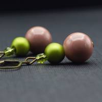 Ohrringe, Perlen, braun, olivgrün Bild 2