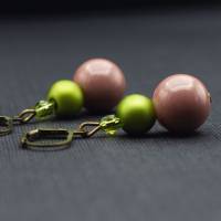 Ohrringe, Perlen, braun, olivgrün Bild 3