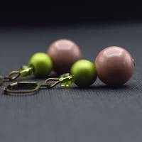 Ohrringe, Perlen, braun, olivgrün Bild 4