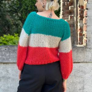 Mohairsweater, handgestricktes Einzelstück, weich und zart, Blockstriefen, Raglan Bild 2