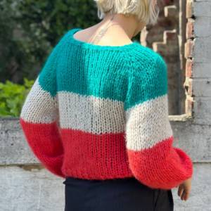 Mohairsweater, handgestricktes Einzelstück, weich und zart, Blockstriefen, Raglan Bild 8