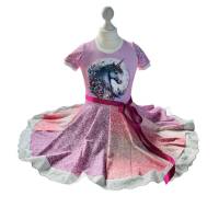 Festliches Kleid - Sommerkleid Größe 134 - Drehkleid Einschulungskleid Jerseykleid Festkleid Partykleid mit Einhorn und Bild 5